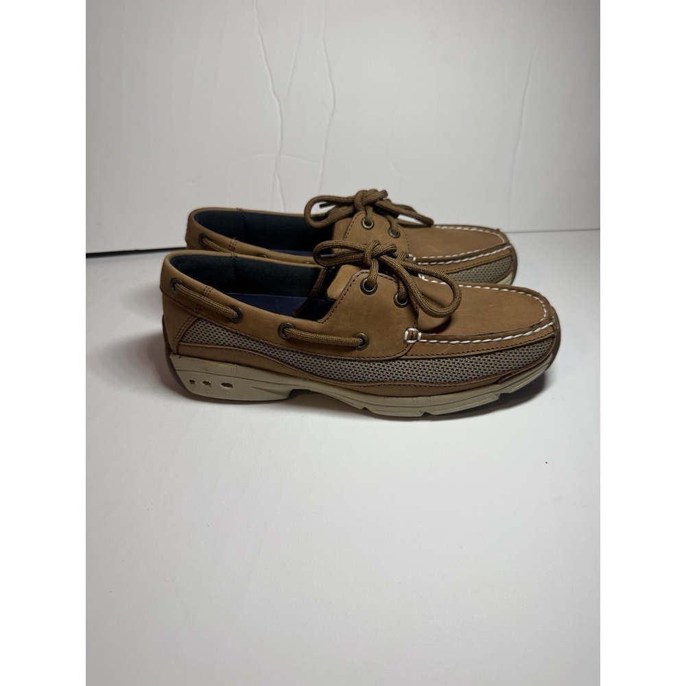 West Marine Mens Classic Comfort Mocs Tan Leather Boat Shoes Men's Size 7